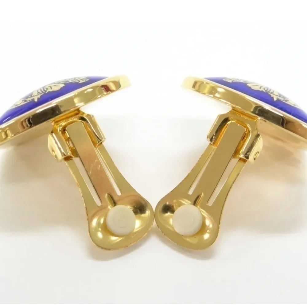 Authentic HERMES Clip-on Earrings Blue x Gold Tone RARE - Picture 6 of 10